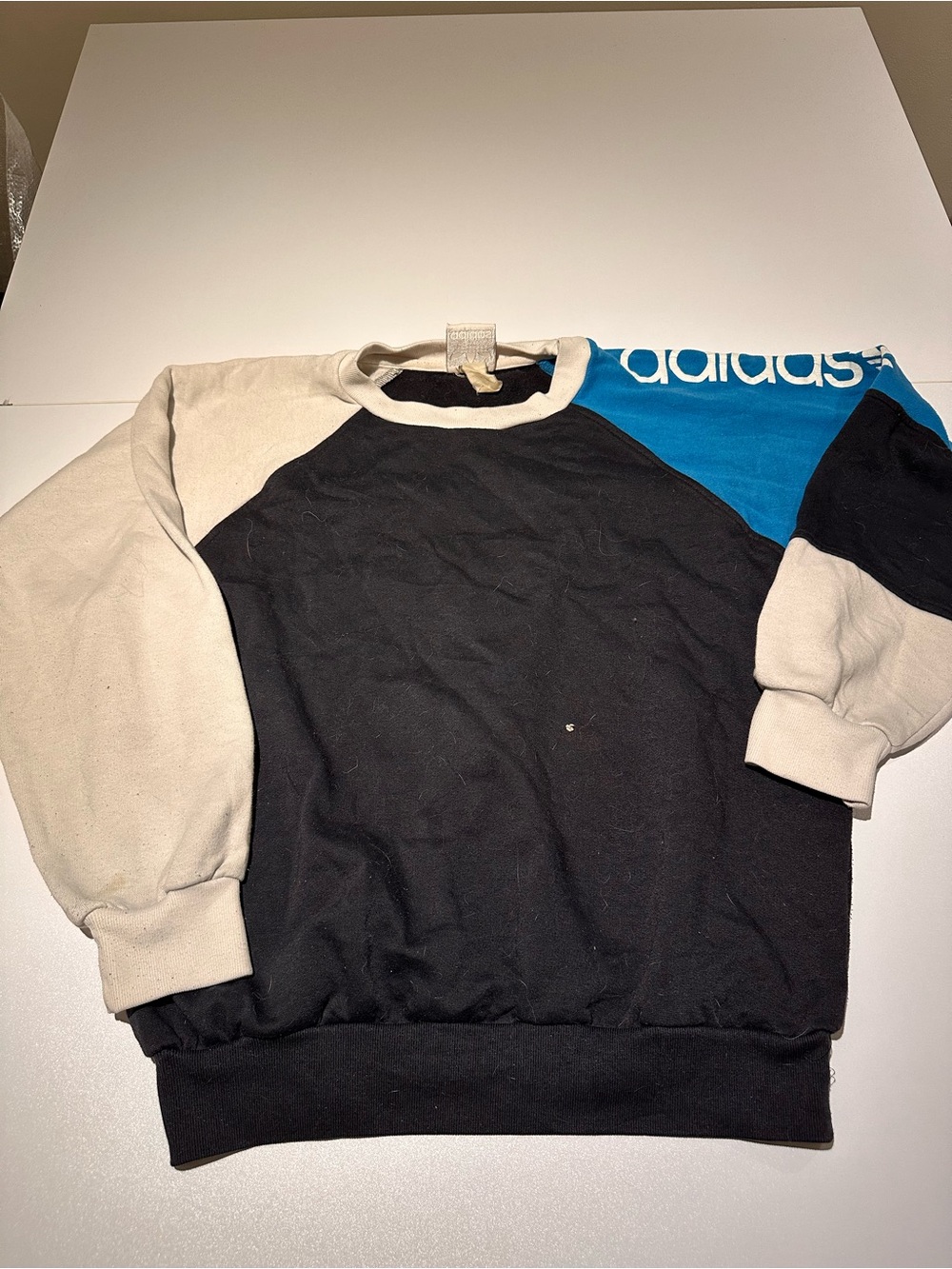 adidas Crewneck Sweatshirt in Black, Cream & Blue